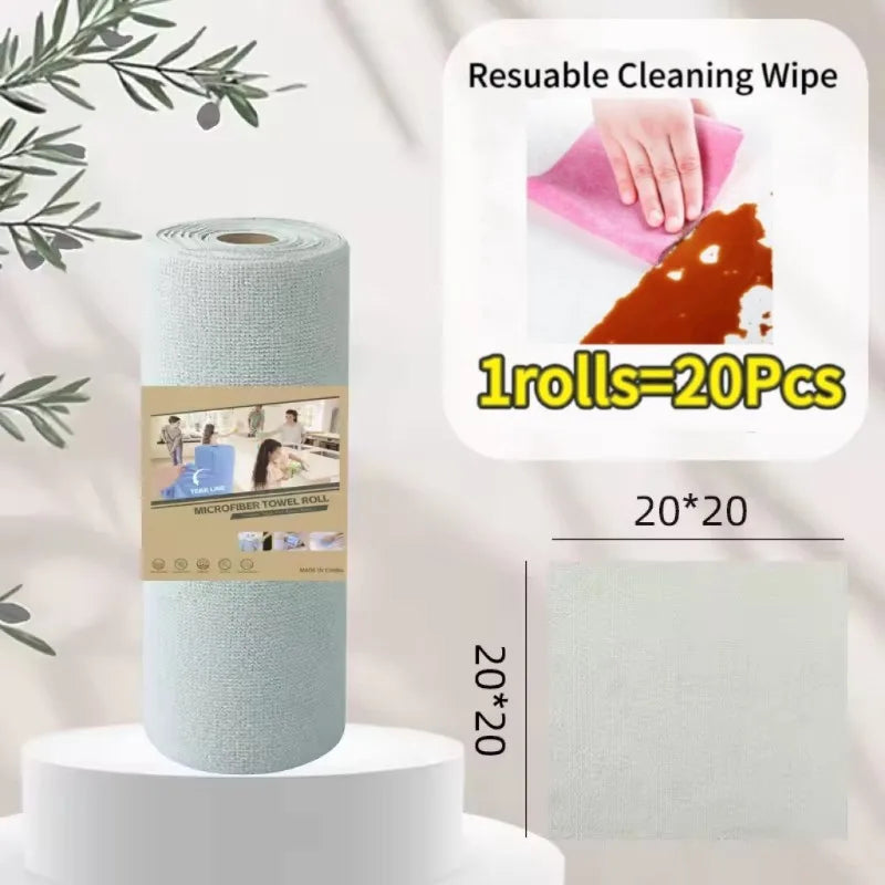 Reusable Cleaning Wipe Household Kitchen Cloth Microfiber Towel Rolls Dish Rags Wash Paper Towel Replacement 1 Roll of 20 Sheets - Roots & Wings Home Goods