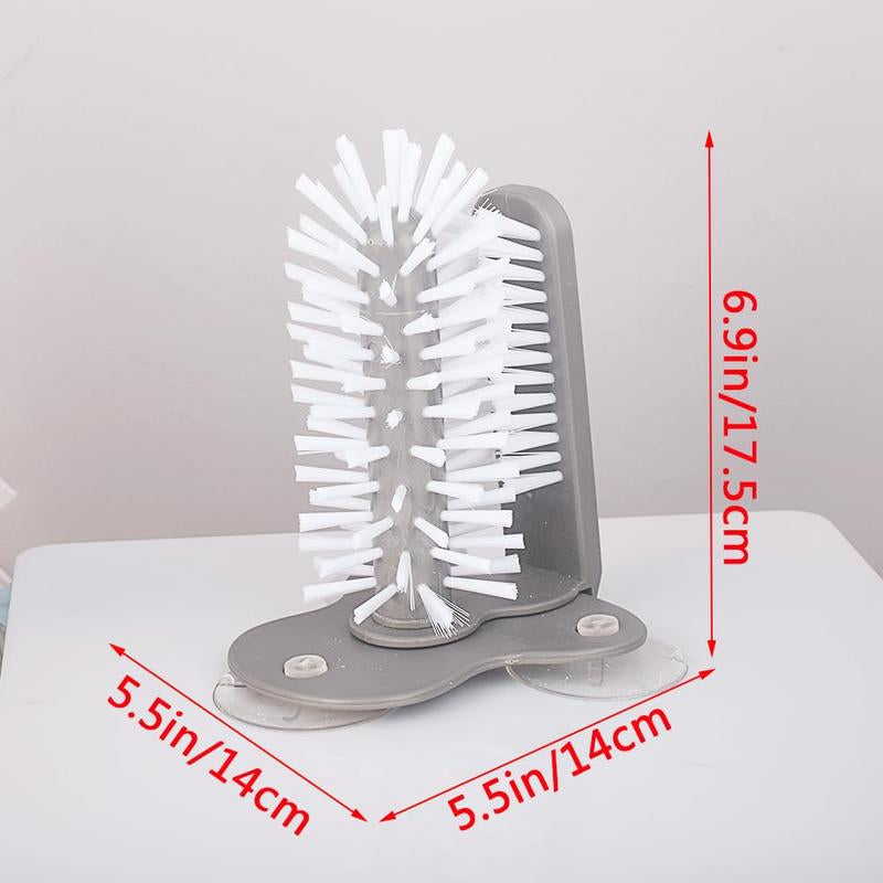 Water Bottle Cleaning Brush Glass Cup Washer with Suction Base Bristle Brush for Beer Cup, Long Leg Cup, Red Wine Glass and More Bar Kitchen Sink Home Tools Grey - Roots & Wings Home Goods