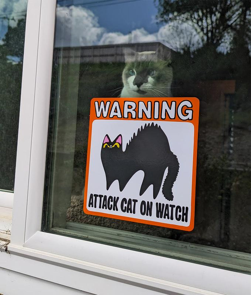 ATTACK Cat Watch Cat Window Cling Window Kitty Gift for Cat Lover Static Cling Guard on Duty - Roots & Wings Home Goods