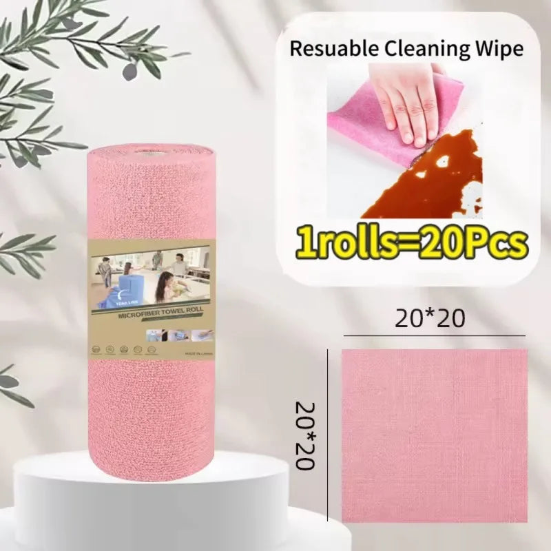 Reusable Cleaning Wipe Household Kitchen Cloth Microfiber Towel Rolls Dish Rags Wash Paper Towel Replacement 1 Roll of 20 Sheets - Roots & Wings Home Goods