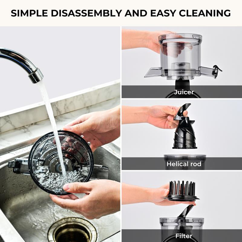 SUSTEAS Cold Press Juicer, 5.3 Inch Large Feed Opening, Slow Masticator Chute, for Whole Vegetables and Fruits, High Yield, Easy to Clean Springtok Steel - Roots & Wings Home Goods
