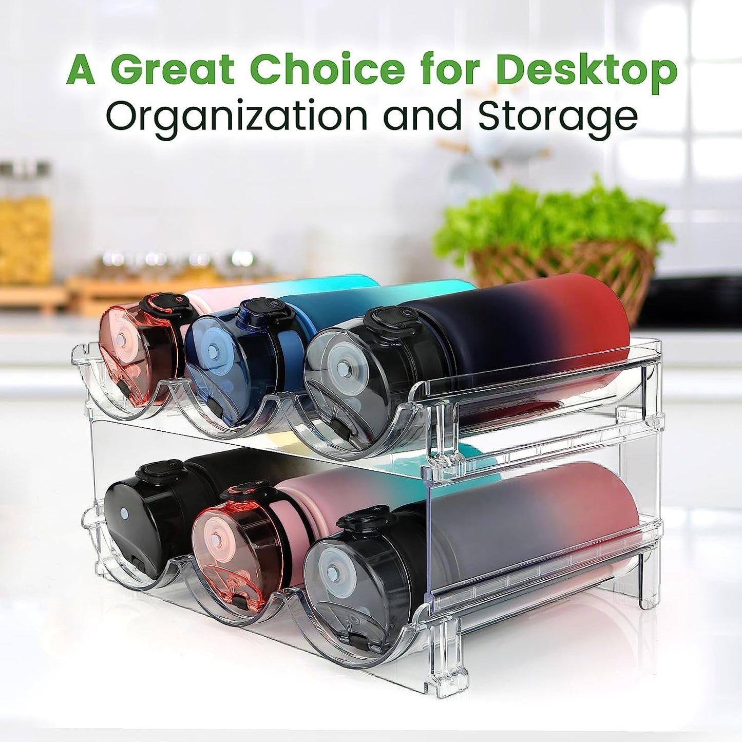Water Bottle Organizer for Cabinet, Water Bottle Storage Organizer, 2 Packs Water Bottle Storage Rack, Water Bottle Holder for Cabinet, Stackable Water Bottle Storage Rack - Roots & Wings Home Goods