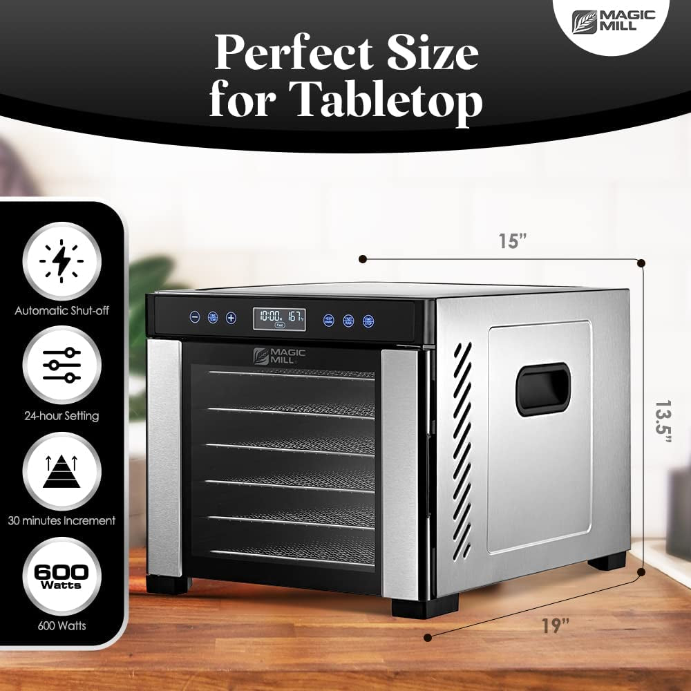 Pro Food Dehydrator Machine | 7 XL Stainless Steel Trays | Dryer for Jerky, Dog Treats, Herb, Meat, Beef, Fruit | Keep Warm Function, Digital Timer and Temperature Control, ETL Approved - Roots & Wings Home Goods