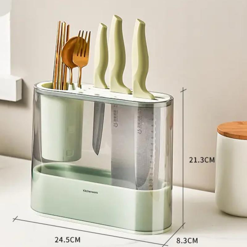 #3In1 Spice Organizer Rack,Kitchen Utensils Storage Holder with Drain Tray, Seasoning Countertop Storage Shelf Holder, Multi-Function Rack for Knife, Fork, Chopsticks,Green Cabinet Plastic - Roots & Wings Home Goods
