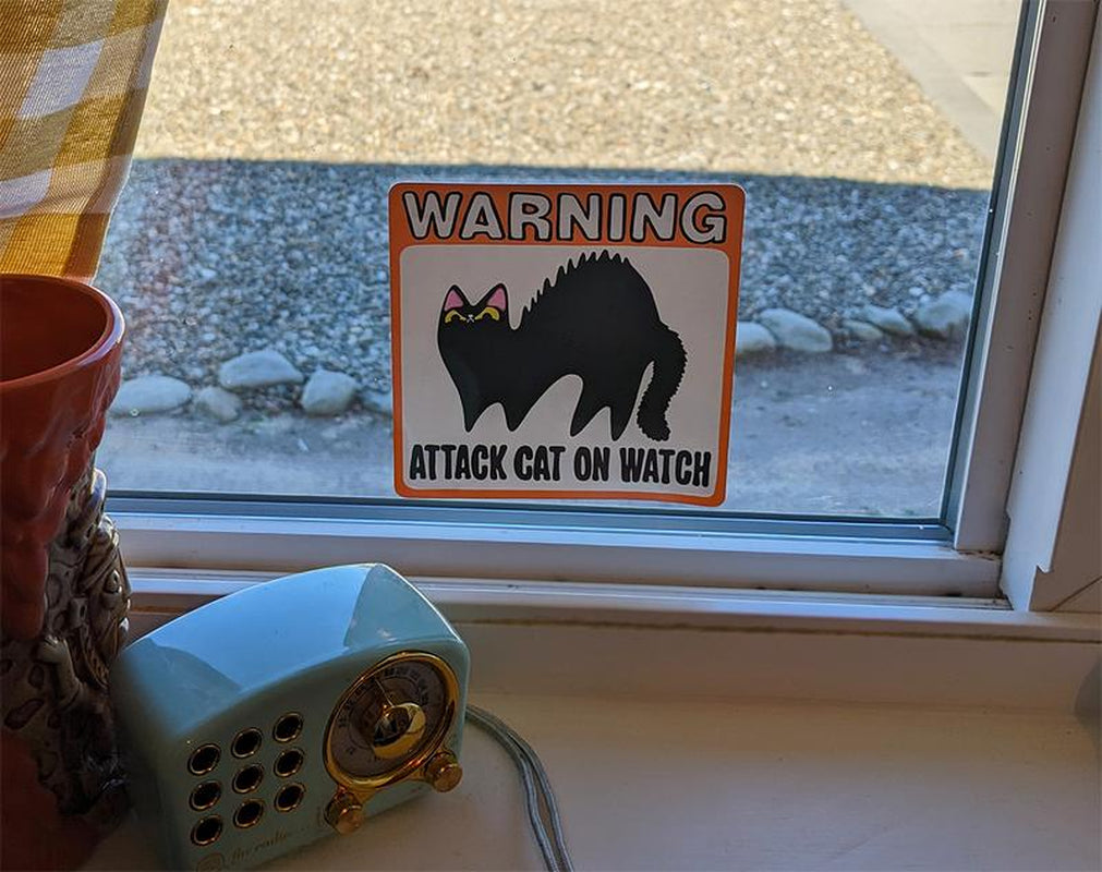 ATTACK Cat Watch Cat Window Cling Window Kitty Gift for Cat Lover Static Cling Guard on Duty - Roots & Wings Home Goods