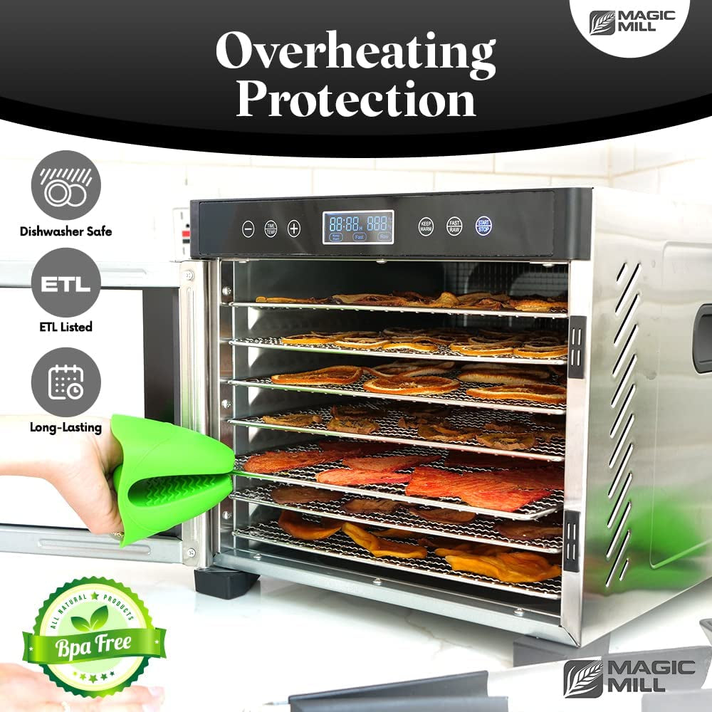Pro Food Dehydrator Machine | 7 XL Stainless Steel Trays | Dryer for Jerky, Dog Treats, Herb, Meat, Beef, Fruit | Keep Warm Function, Digital Timer and Temperature Control, ETL Approved - Roots & Wings Home Goods