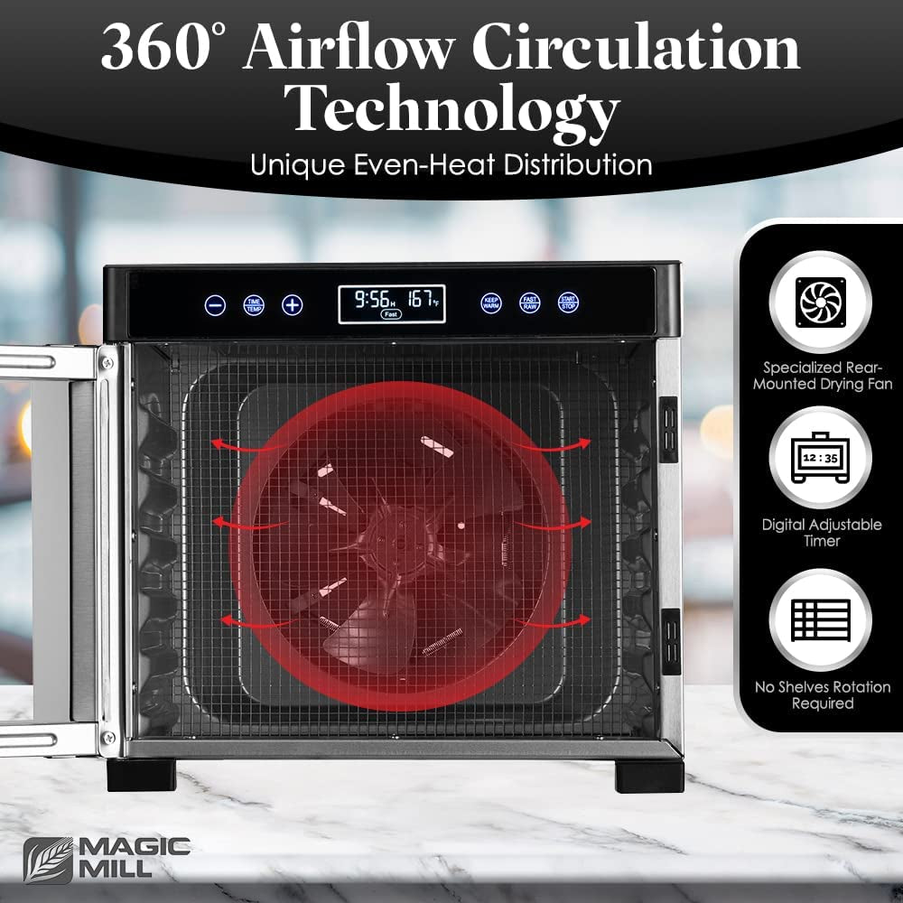 Pro Food Dehydrator Machine | 7 XL Stainless Steel Trays | Dryer for Jerky, Dog Treats, Herb, Meat, Beef, Fruit | Keep Warm Function, Digital Timer and Temperature Control, ETL Approved - Roots & Wings Home Goods