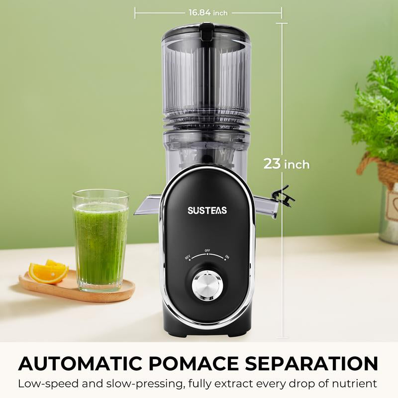 SUSTEAS Cold Press Juicer, 5.3 Inch Large Feed Opening, Slow Masticator Chute, for Whole Vegetables and Fruits, High Yield, Easy to Clean Springtok Steel - Roots & Wings Home Goods