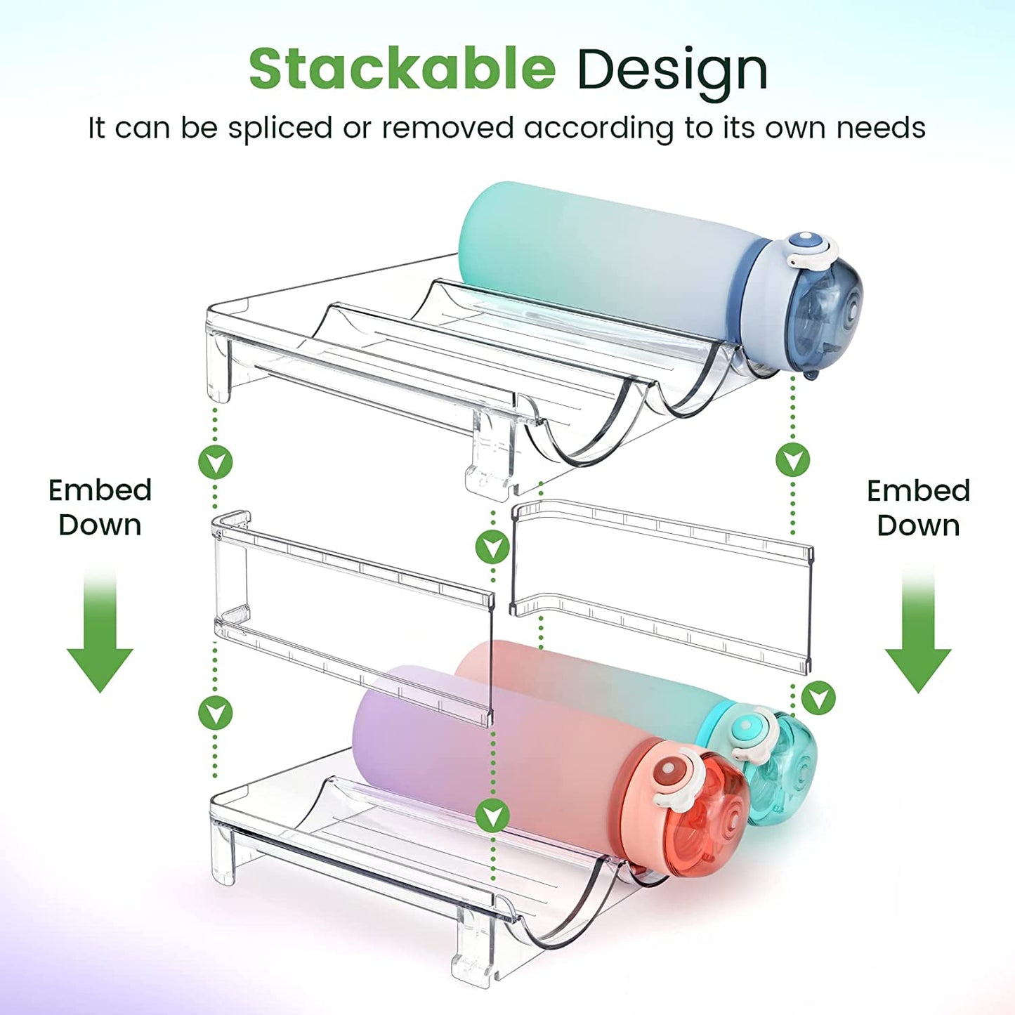 Water Bottle Organizer for Cabinet, Water Bottle Storage Organizer, 2 Packs Water Bottle Storage Rack, Water Bottle Holder for Cabinet, Stackable Water Bottle Storage Rack - Roots & Wings Home Goods