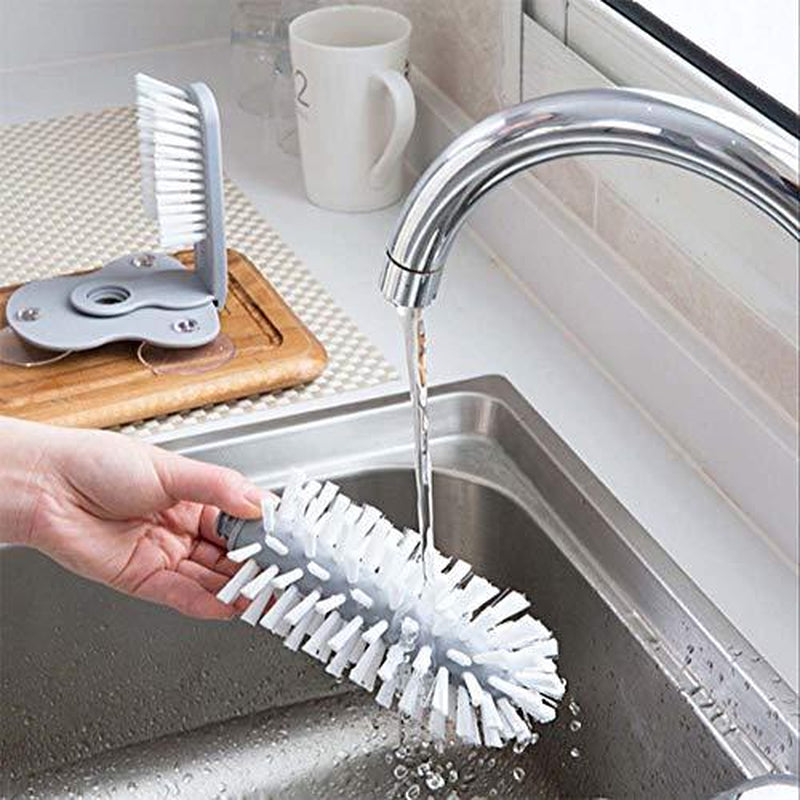 Water Bottle Cleaning Brush Glass Cup Washer with Suction Base Bristle Brush for Beer Cup, Long Leg Cup, Red Wine Glass and More Bar Kitchen Sink Home Tools Grey - Roots & Wings Home Goods