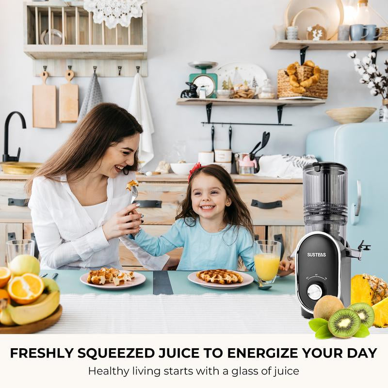 SUSTEAS Cold Press Juicer, 5.3 Inch Large Feed Opening, Slow Masticator Chute, for Whole Vegetables and Fruits, High Yield, Easy to Clean Springtok Steel - Roots & Wings Home Goods
