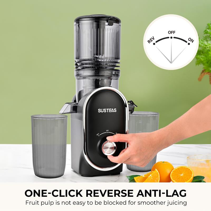 SUSTEAS Cold Press Juicer, 5.3 Inch Large Feed Opening, Slow Masticator Chute, for Whole Vegetables and Fruits, High Yield, Easy to Clean Springtok Steel - Roots & Wings Home Goods