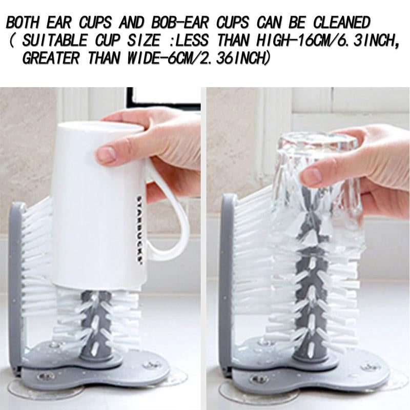 Water Bottle Cleaning Brush Glass Cup Washer with Suction Base Bristle Brush for Beer Cup, Long Leg Cup, Red Wine Glass and More Bar Kitchen Sink Home Tools Grey - Roots & Wings Home Goods