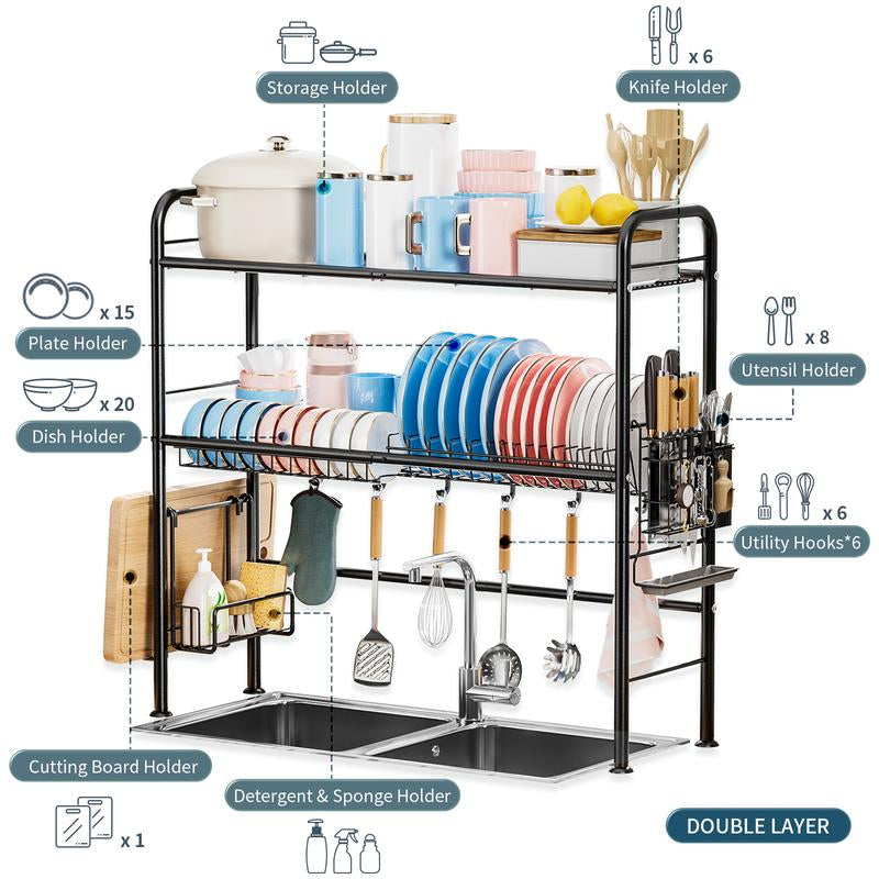 【Holiday Deals】San Dream over Sink Rack Kitchen over the Sink Dish Drying Rack Organizer Large Space Saving Dish Drainer Countertop Dishes Rack on Counter Caddy Utensil Metal Organizer 1&2 Tiers - Roots & Wings Home Goods