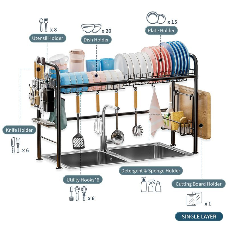 【Holiday Deals】San Dream over Sink Rack Kitchen over the Sink Dish Drying Rack Organizer Large Space Saving Dish Drainer Countertop Dishes Rack on Counter Caddy Utensil Metal Organizer 1&2 Tiers - Roots & Wings Home Goods