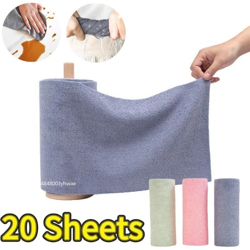 Reusable Cleaning Wipe Household Kitchen Cloth Microfiber Towel Rolls Dish Rags Wash Paper Towel Replacement 1 Roll of 20 Sheets - Roots & Wings Home Goods