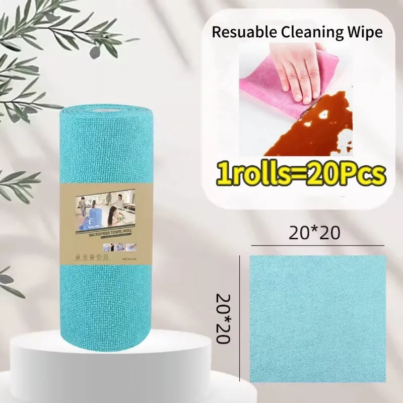 Reusable Cleaning Wipe Household Kitchen Cloth Microfiber Towel Rolls Dish Rags Wash Paper Towel Replacement 1 Roll of 20 Sheets - Roots & Wings Home Goods
