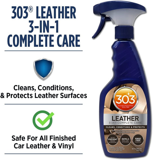 Leather 3-In-1 Complete Care - Cleans, Conditions, & Protects - Helps Prevent Fading & Cracking - Rinse Free Formula - Repels Dust, Lint, & Staining, 16 Fl. Oz. (30218CSR) Packaging May Vary - Roots & Wings Home Goods