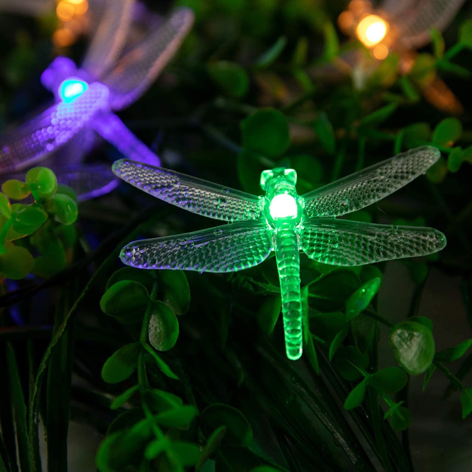 Dragonfly Solar String Lights Outdoor 25.6FT 30 LED Waterproof Solar Powered Fairy Lights, 8 Modes Decorative Lights for Patio Garden Yard Fence Wedding Christmas Party, Multicolor - Roots & Wings Home Goods