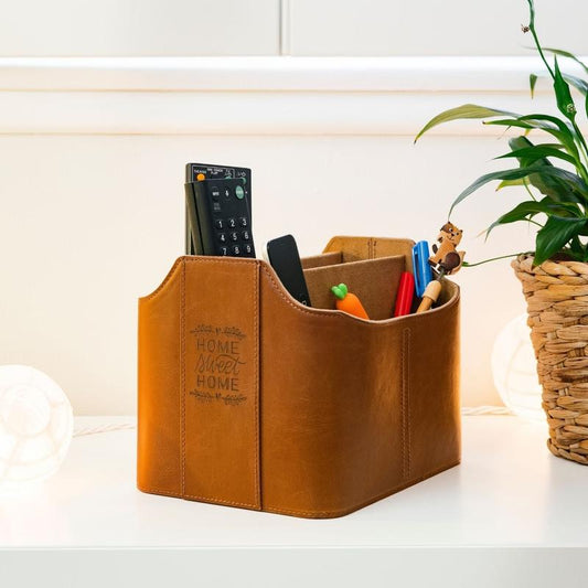 Londo Leather Remote Control Organizer and Caddy with Tablet Slot - Roots & Wings Home Goods