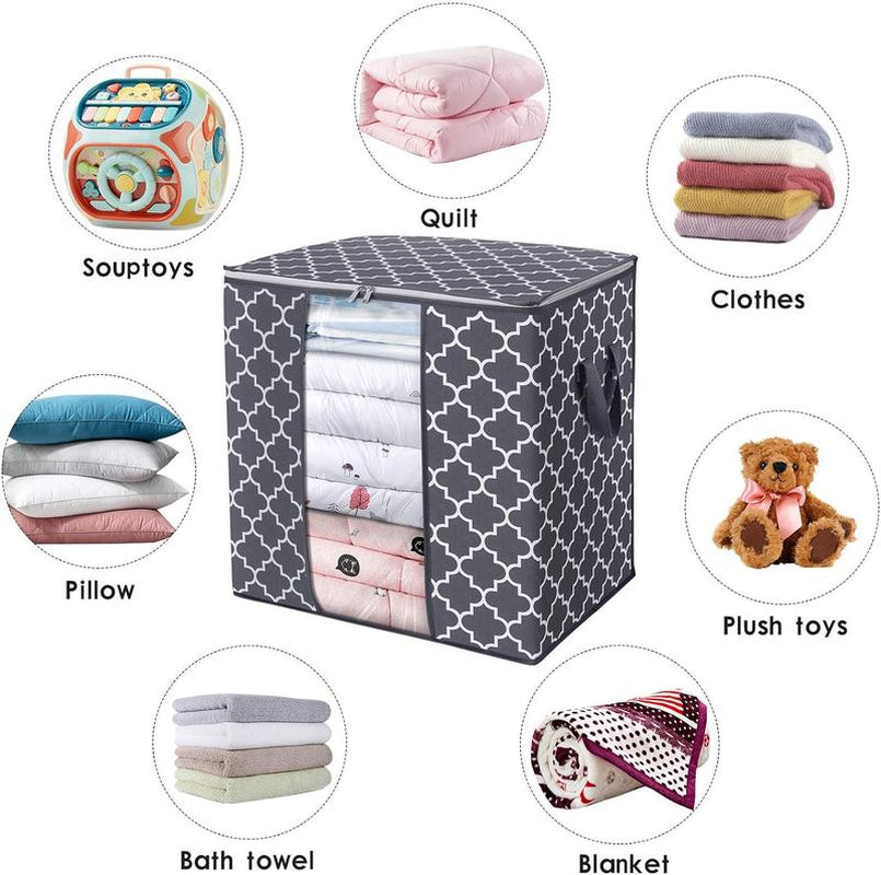WISELIFE Storage Bags [3 Pack/100L] Large Blanket Clothes Organization and Storage Containers for Comforters,Bedding, Foldable Organizer with Reinforced Handle, Clear Window, Sturdy Zippers,Gray - Roots & Wings Home Goods