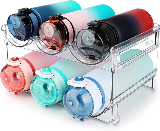 Water Bottle Organizer for Cabinet, Water Bottle Storage Organizer, 2 Packs Water Bottle Storage Rack, Water Bottle Holder for Cabinet, Stackable Water Bottle Storage Rack - Roots & Wings Home Goods