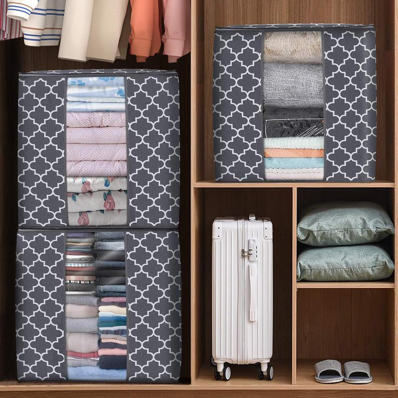 WISELIFE Storage Bags [3 Pack/100L] Large Blanket Clothes Organization and Storage Containers for Comforters,Bedding, Foldable Organizer with Reinforced Handle, Clear Window, Sturdy Zippers,Gray - Roots & Wings Home Goods