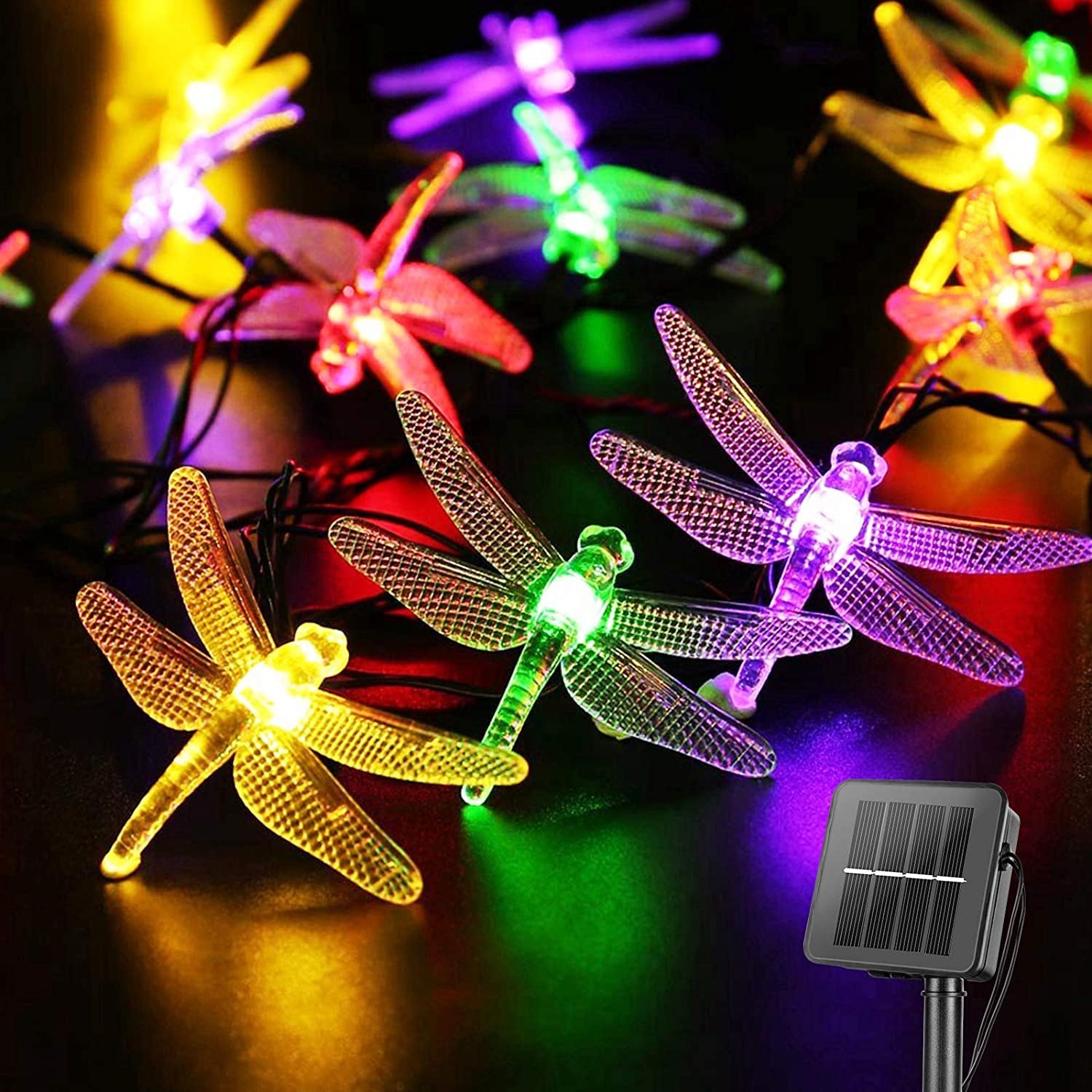 Dragonfly Solar String Lights Outdoor 25.6FT 30 LED Waterproof Solar Powered Fairy Lights, 8 Modes Decorative Lights for Patio Garden Yard Fence Wedding Christmas Party, Multicolor - Roots & Wings Home Goods