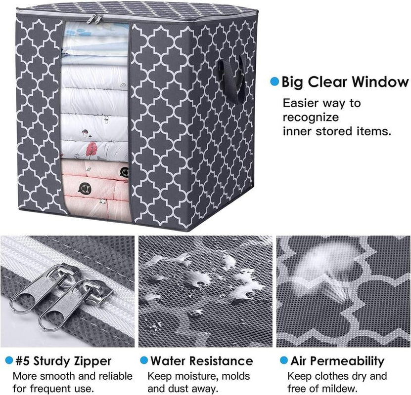 WISELIFE Storage Bags [3 Pack/100L] Large Blanket Clothes Organization and Storage Containers for Comforters,Bedding, Foldable Organizer with Reinforced Handle, Clear Window, Sturdy Zippers,Gray - Roots & Wings Home Goods