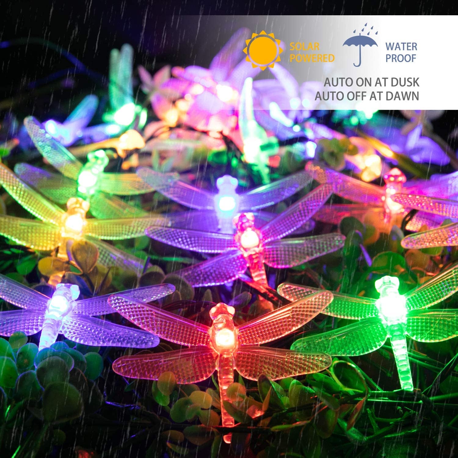 Dragonfly Solar String Lights Outdoor 25.6FT 30 LED Waterproof Solar Powered Fairy Lights, 8 Modes Decorative Lights for Patio Garden Yard Fence Wedding Christmas Party, Multicolor - Roots & Wings Home Goods