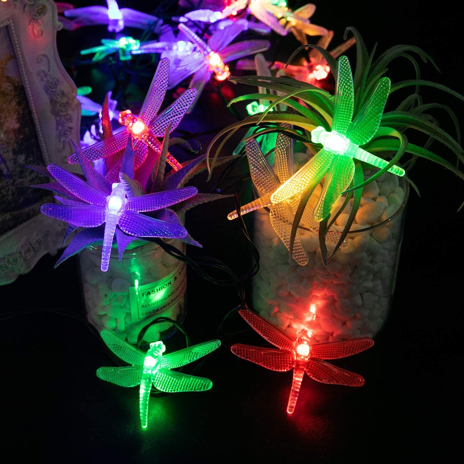 Dragonfly Solar String Lights Outdoor 25.6FT 30 LED Waterproof Solar Powered Fairy Lights, 8 Modes Decorative Lights for Patio Garden Yard Fence Wedding Christmas Party, Multicolor - Roots & Wings Home Goods