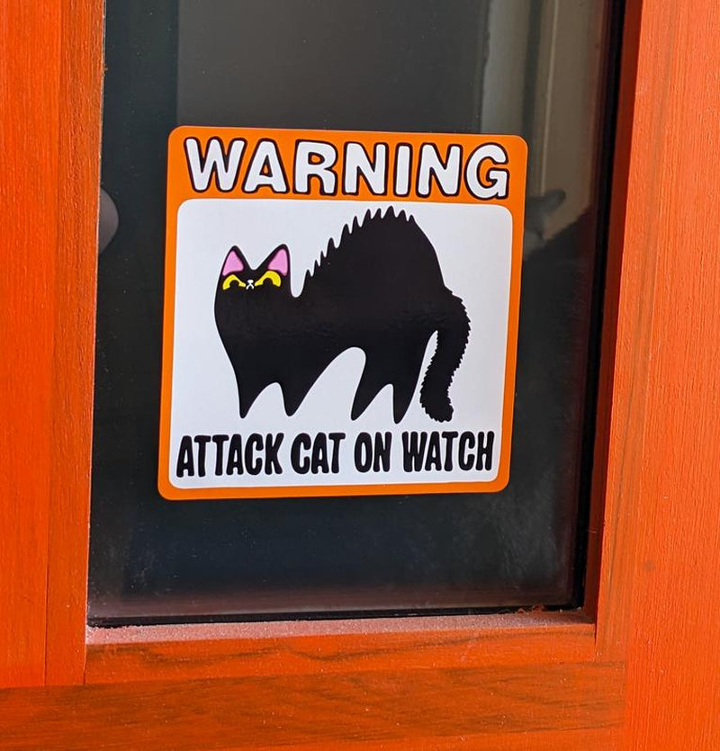 ATTACK Cat Watch Cat Window Cling Window Kitty Gift for Cat Lover Static Cling Guard on Duty - Roots & Wings Home Goods