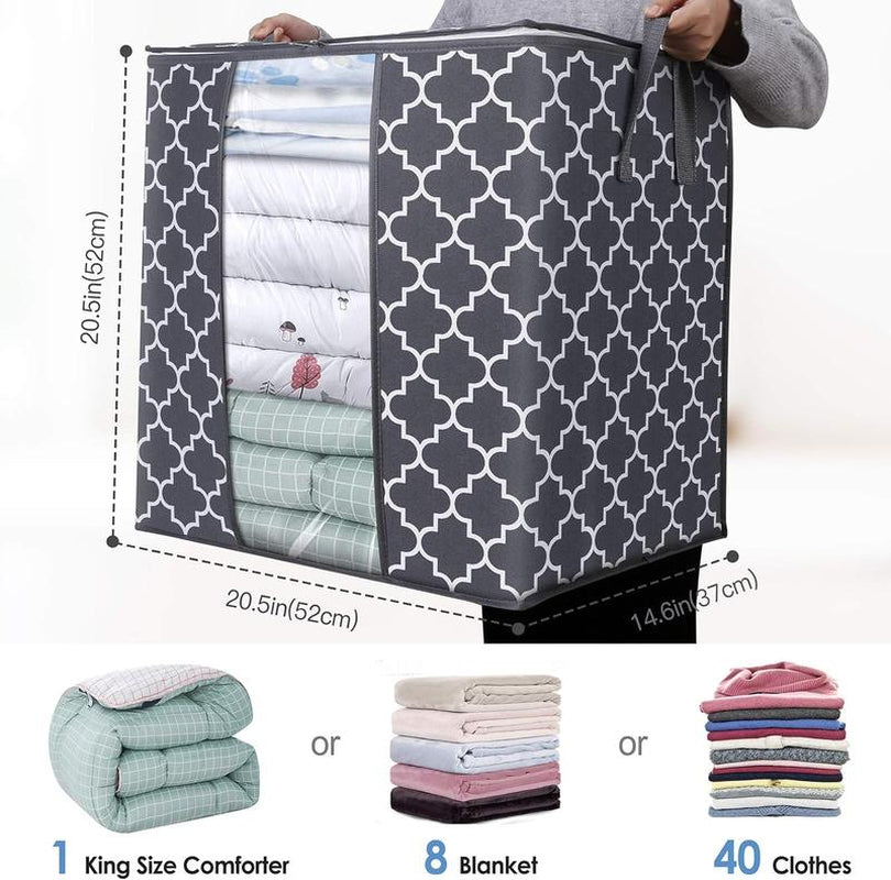 WISELIFE Storage Bags [3 Pack/100L] Large Blanket Clothes Organization and Storage Containers for Comforters,Bedding, Foldable Organizer with Reinforced Handle, Clear Window, Sturdy Zippers,Gray - Roots & Wings Home Goods