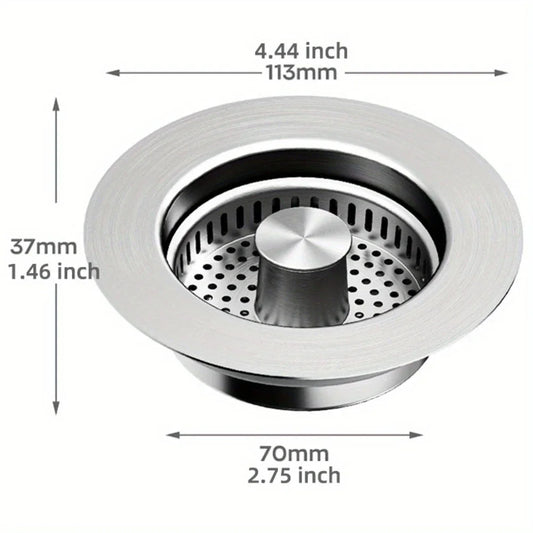 3-In-1 Stainless Steel Kitchen Sink Strainer - Pop-Up Stopper with Anti-Clogging Basket and Odor Filter, Easy Clean Drain Strain - Roots & Wings Home Goods