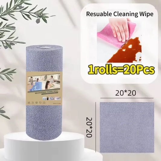 Reusable Cleaning Wipe Household Kitchen Cloth Microfiber Towel Rolls Dish Rags Wash Paper Towel Replacement 1 Roll of 20 Sheets - Roots & Wings Home Goods